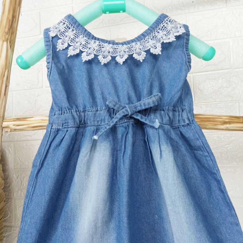 Dress Anak Perempuan / Dres Anak Perempuan / Dress Jeans Anak RENDA By Laurakids 1-4 Tahun