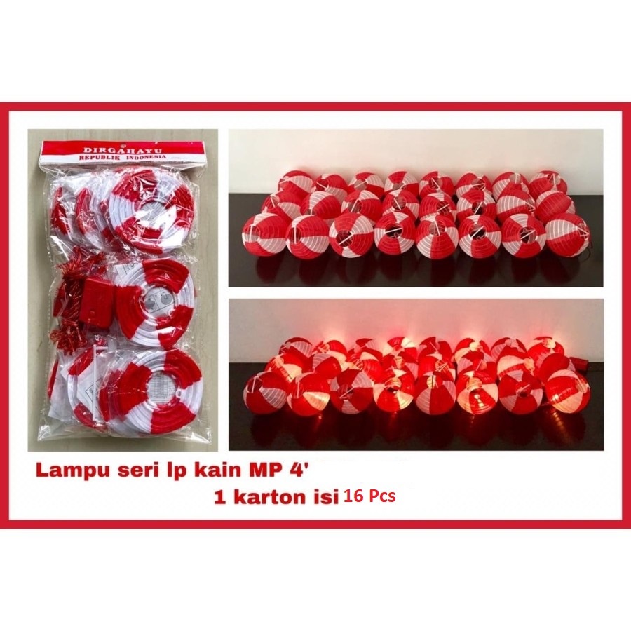 Lampion Hias kain bola merah putih dengan Lampu Seri 17 Agustus HUT RI