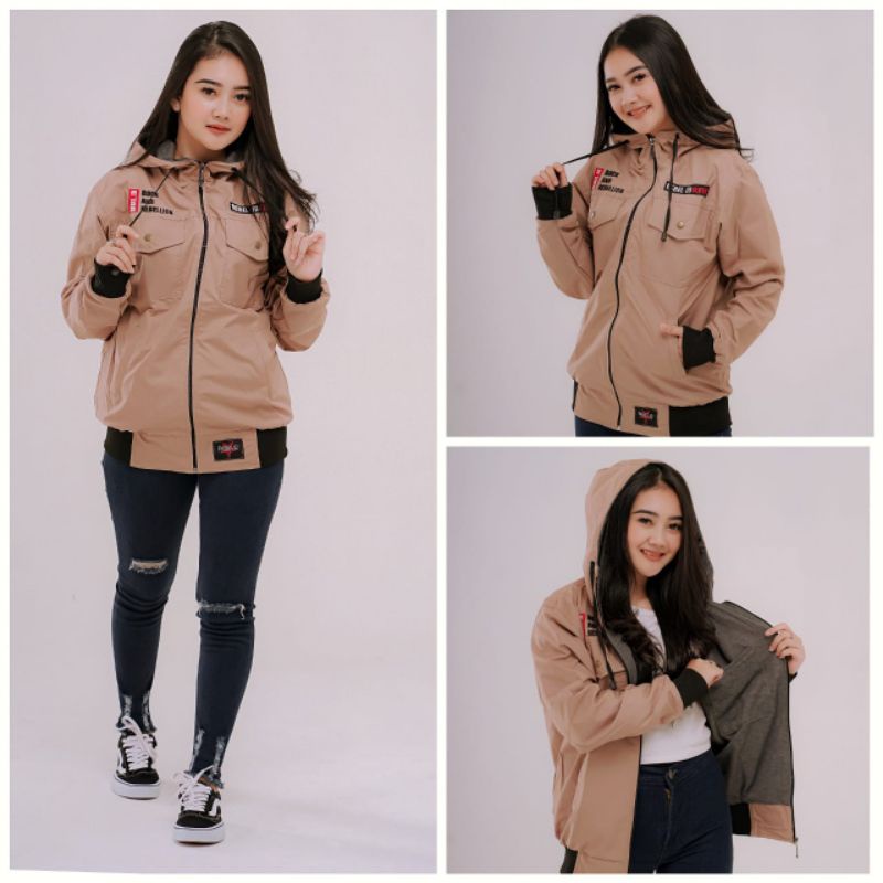 JAKET PARKA WANITA SEMI PARKA CEWEK BLAZER WATERPROOF ORIGINAL REBEL ID - SANDANGMAS MULYA-Semi Parka Mocca