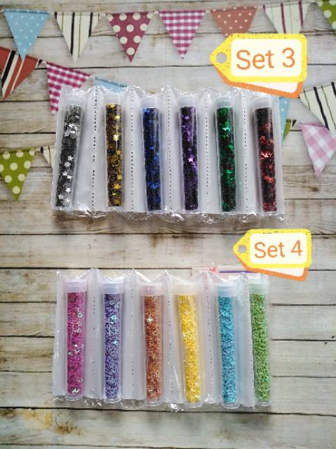 Sequin payet ramborci gliter bunga bintang warna warni set 6 warna