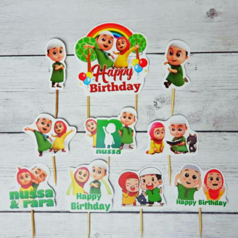 satu set cake topper hiasan kue ulang tahun karakter Nusa Rara Nussa & rara