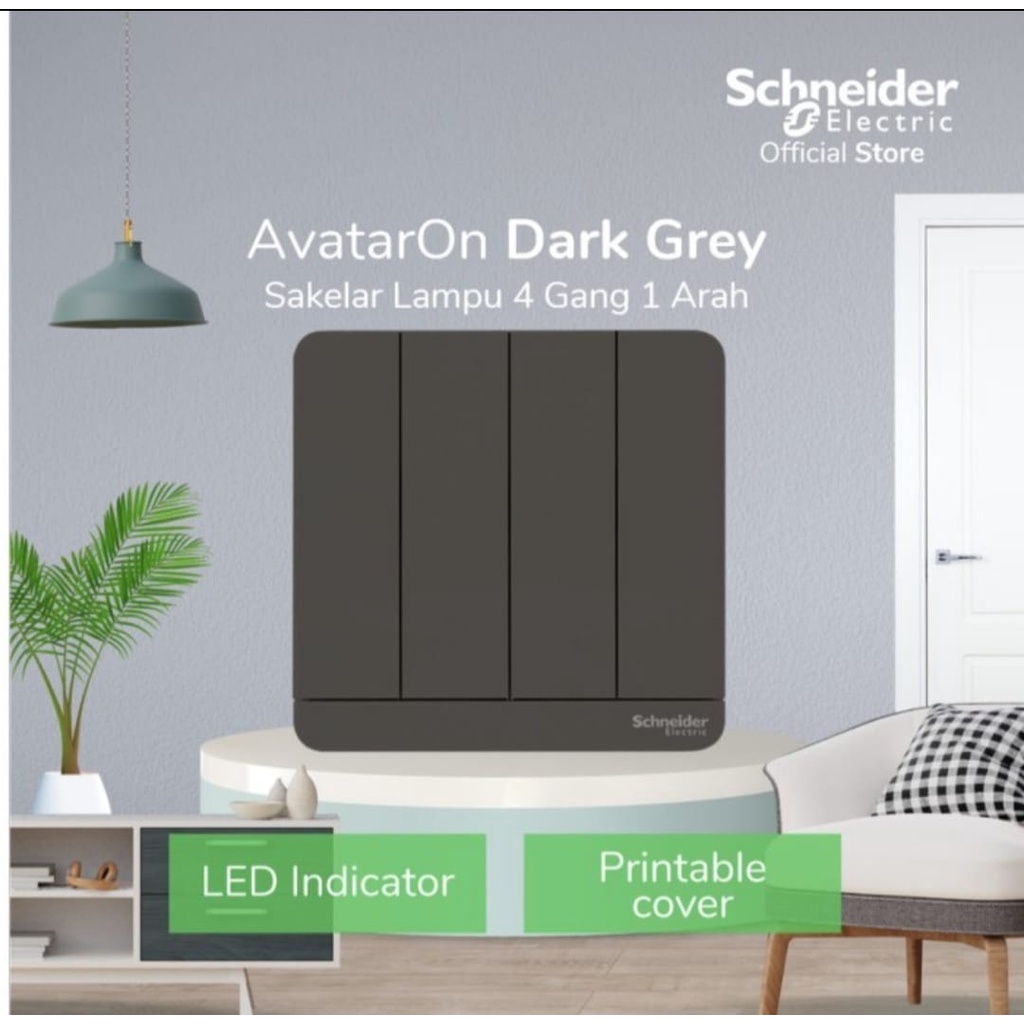 Saklar 4 Gang Schneider AvatarOn Dark Grey / Abu abu E8334L1LED_DG_G3