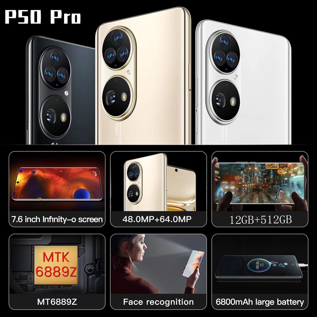 Baru Original Smartphone P50 Pro  RAM 12GB + 512GB ROM hp Android 7.6Inci Handphone Murah Promo Cuci Gudang Siswa Belajar Ponsel