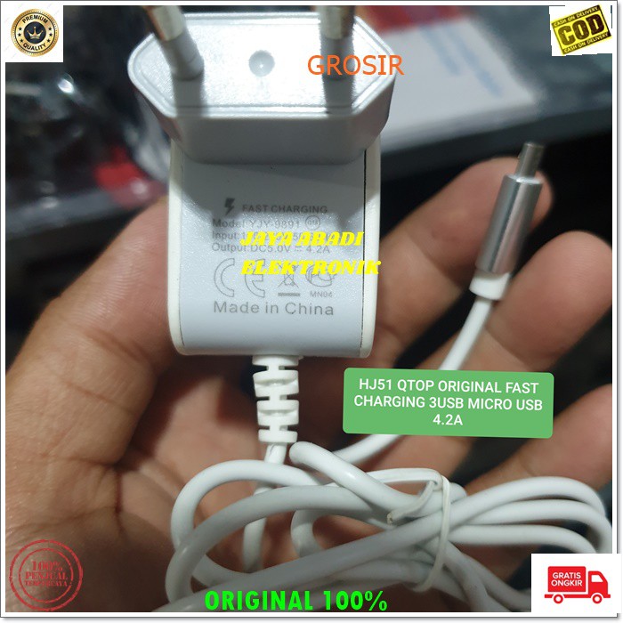 J82 ORIGINAL QTOP 4.2A ADAPTOR FAST CHARGING 3 USB TRAVEL ADAPTOR CHARGER FLASH CAS CASAN MICRO USB  3in1 adaptor hp micro usb cas casan super fast charging travel charger flash charge quick qualcomm adapter adaptive watt w kabel data androit handphone qu