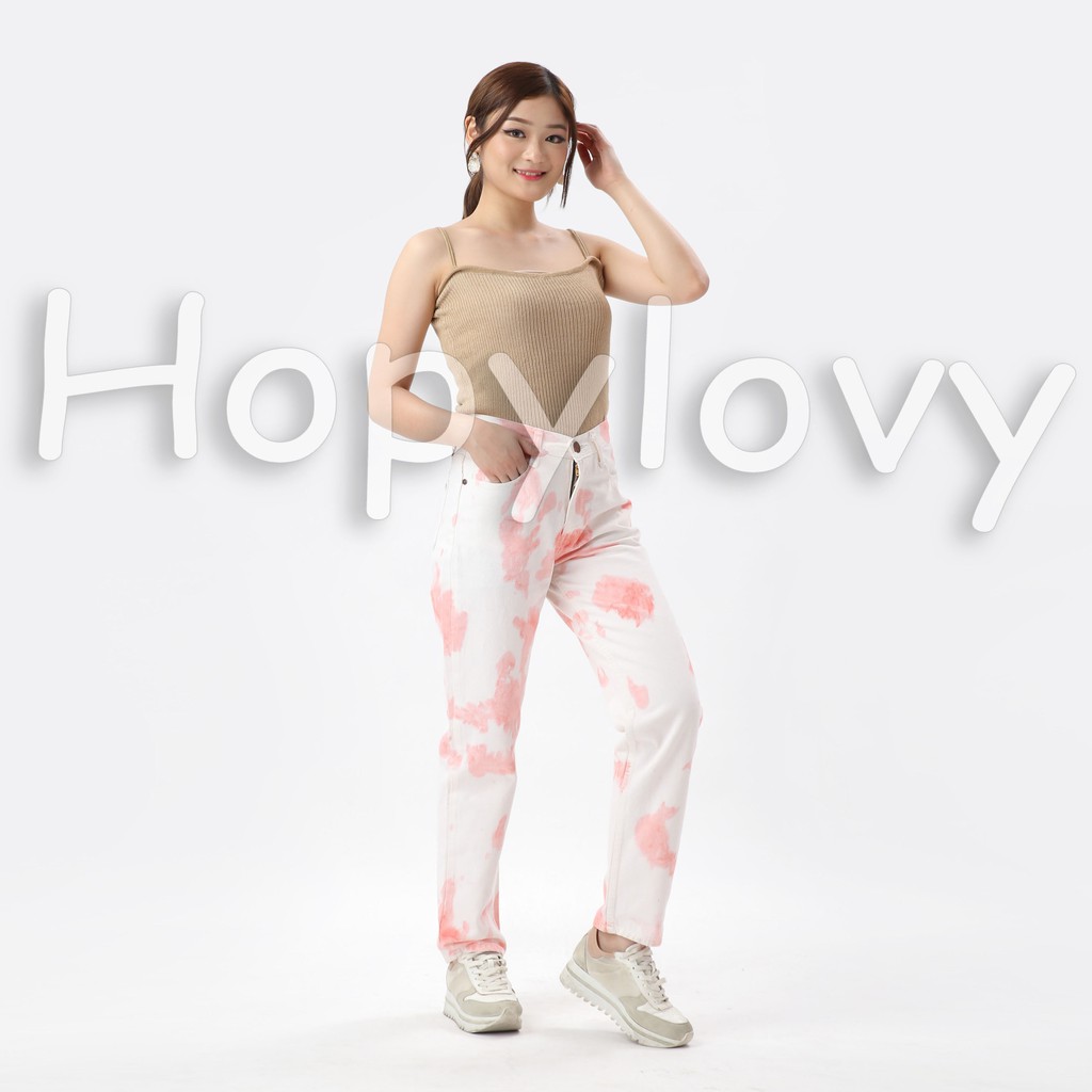 HOPYLOVY SALE - Celana Boyfriend Jeans Wanita Motif Tie Dye Tirani