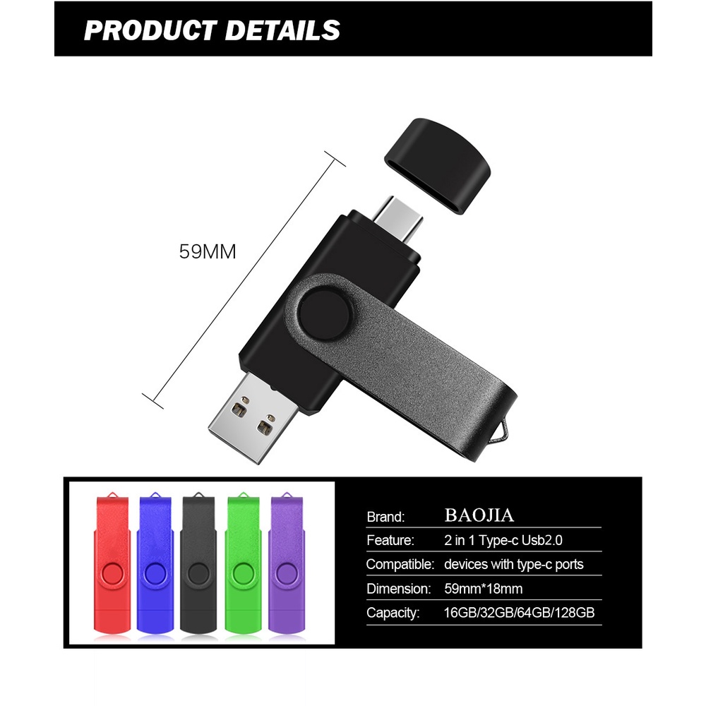 Flashdisk USB 3.0 Tipe-C High Speed Kapasitas 16GB Warna Putih / Merah / Hitam / Hijau / Biru