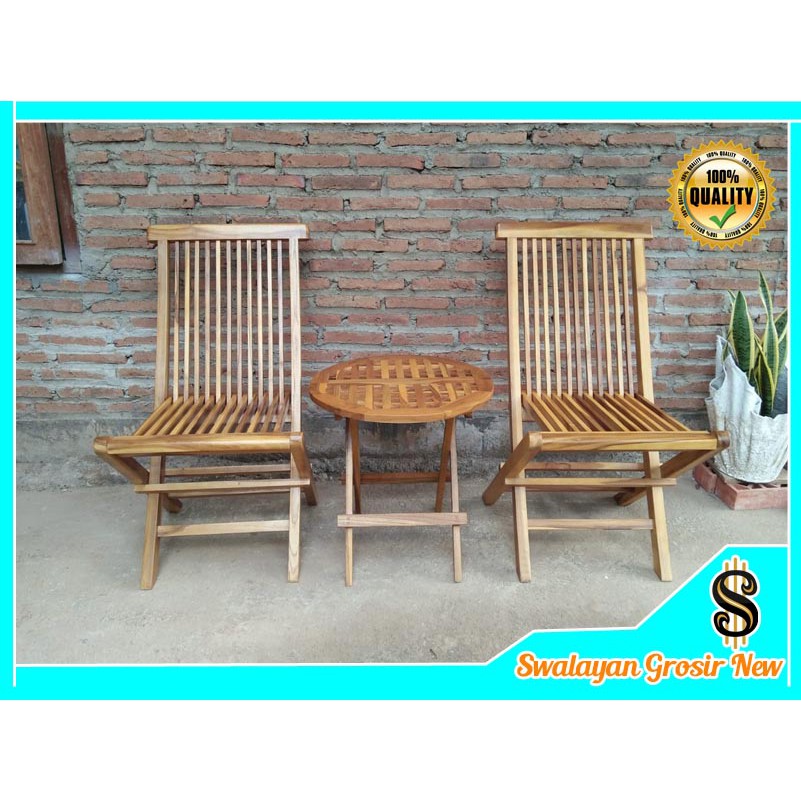 SET MEJA KURSI TERAS KAYU JATI MURAH LIPAT KOPI CAFE RUMAH KAYU JATI MINIMALIS WARNA SG04