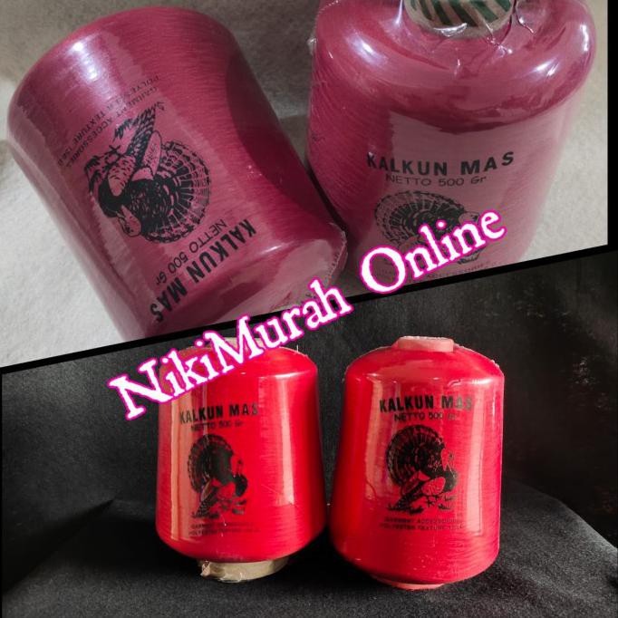Produk Unggulan] Benang Polyester Obras 500 Gram Kalkun Mas Warna Merah