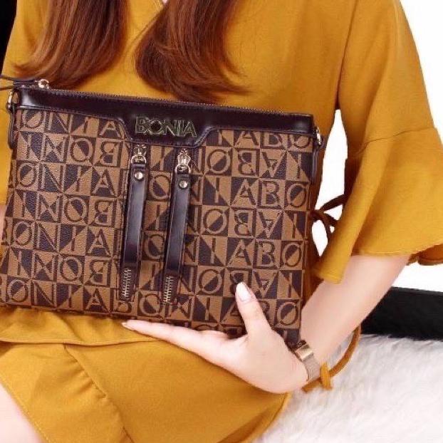 Clutch BONIA DOUBLE ZIPPER ( Kualitas Super ) Premium import tas batam selempang wanita