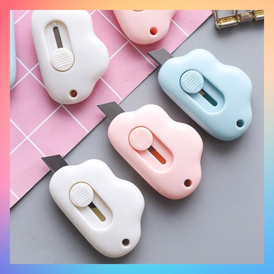 Cutter Mini Portable Bentuk Oval Mini Cutter Polos Travel Kit Pemotong Kertas Paper Cutter Lucu Bentuk Awan Warna Pastel Untuk Unboxing Paket