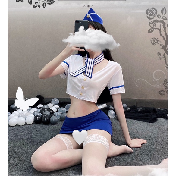 Lingerie Sexy Cosplay Pramugari Dress Mini Set Stewardess Cosplay Kostum Bahan lembut 3A130