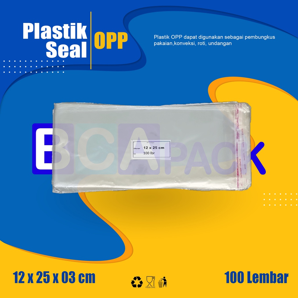 

PLASTIK SEAL OPP UKURAN 12 X 25 X 03 - PLASTIK KEMASAN BENING ISI 100 LEMBAR