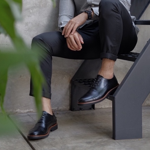 Phier Black | Sepatu Pantofel Hitam Pria Ori Kerja Cowok Kantor Pantofel Original Oxford | Oxwalker FORIND