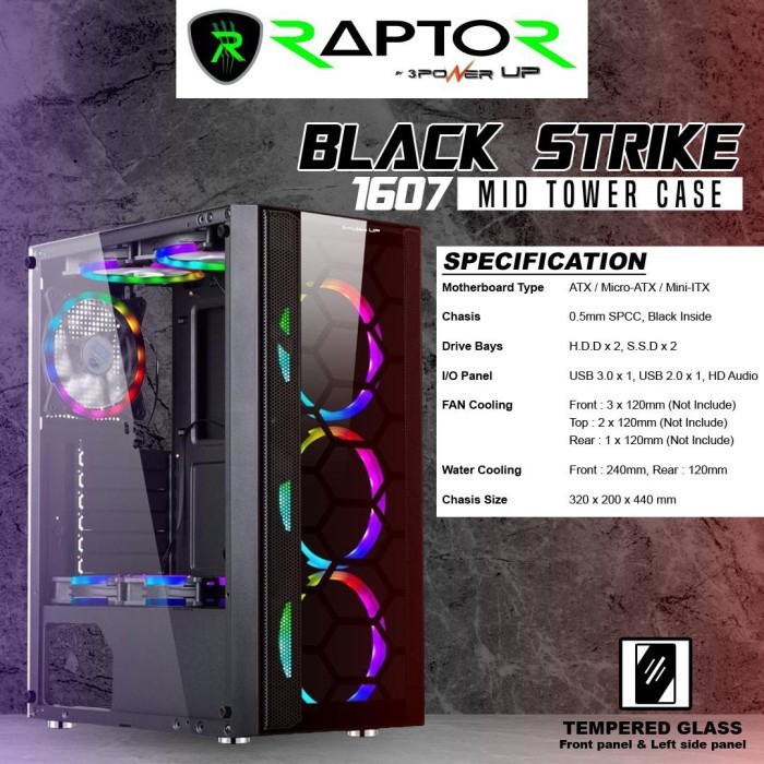 Casing Gaming PowerUp Raptor 1607 Black - Casing Gaming