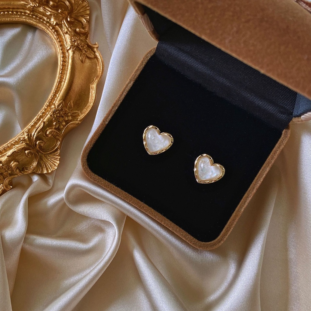 Anting Tusuk Bentuk Hati Opal Bahan Alloy Gaya Korea Untuk Wanita