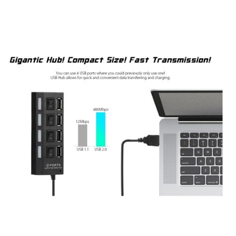 USB Hub 4 Port dengan Tombol ON/OFF dan LED Indicator