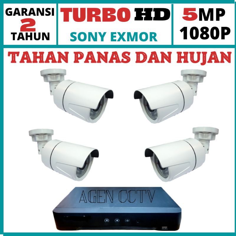 PROMO ..PAKET CCTV  4 KAMERA LENSA 5MP 1080P TURBO HD CHIPSET SONY EXMOR BODI BESI OUTDOOR ANTI AIR