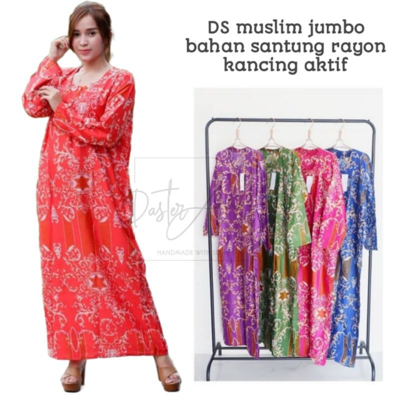 Daster muslim jumbo ld 120 pj 130 bahan santung rayon