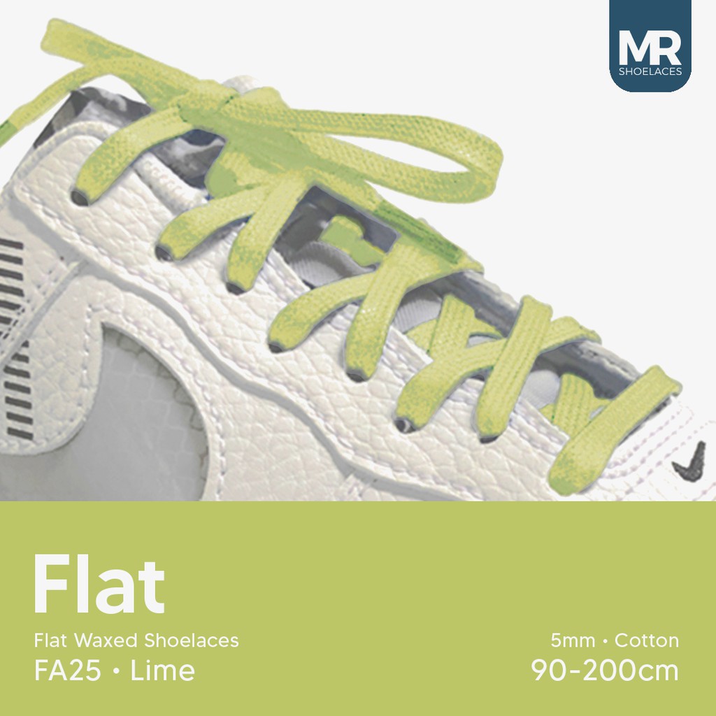 MR Shoelaces FA25 Lime - Tali Sepatu Lilin 5mm Gepeng Flat Pipih (Waxed Laces) 90cm 100cm 120cm 150cm 200cm - Premium Shoelace