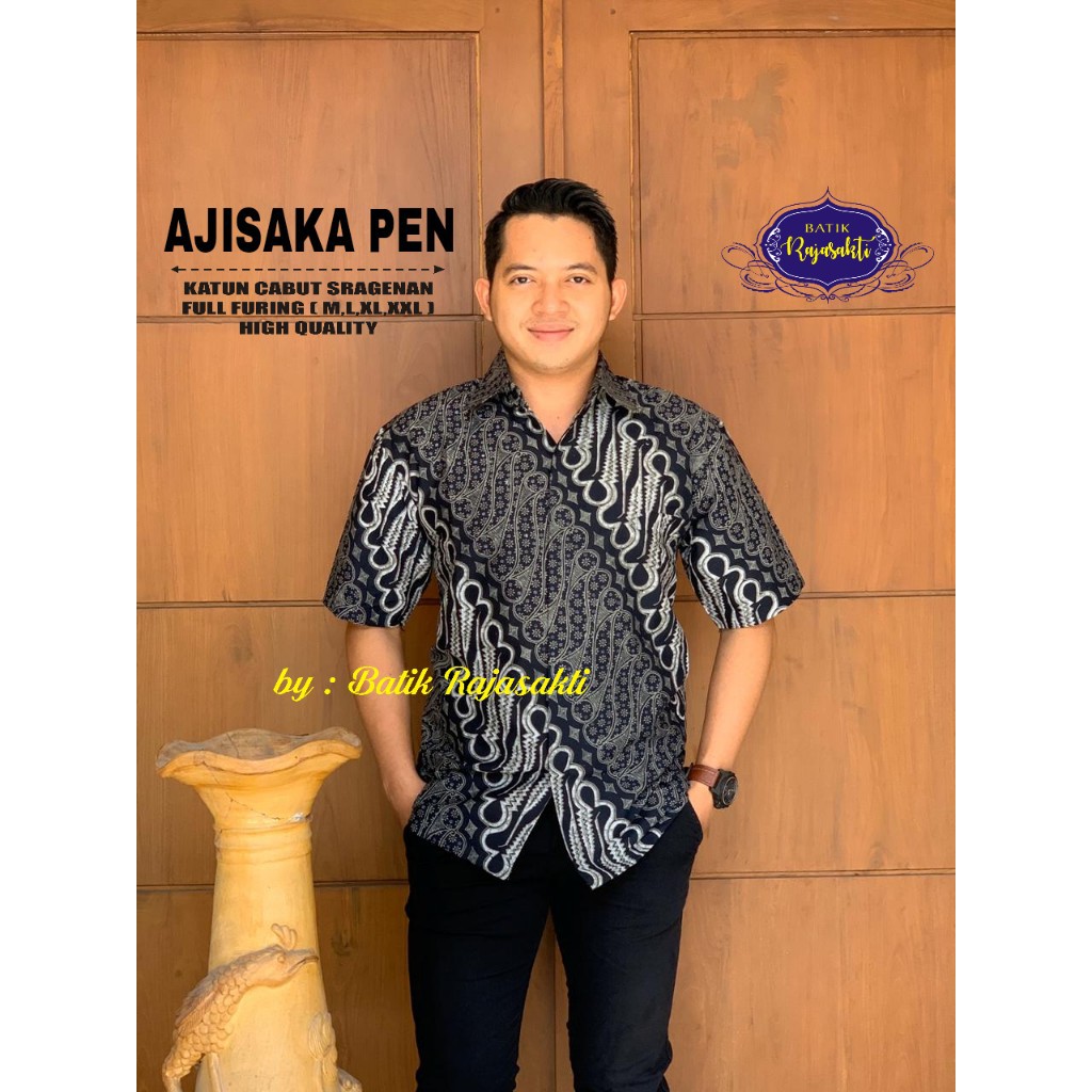 AJISAKA PEN RAJASAKTI KEMEJA BATIK SOLO PRIA LENGAN PENDEK LAPIS FURING ATASAN BATIK PREMIUM MODERN KATUN HALUS BAHUWIRYA  BANAMITRA BANAMITRA PUTIH BANGSAWAN BAYU PUTRA BERLIAN BIRU BHARATAYUDA BIMASENA BIRENDRA BIRU INDAH BRAHMAKERTA BRAHMAKERTA MERAH