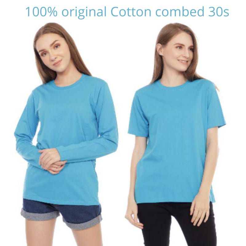 Baju Kaos t-shirt wanita warna biru turkis,. Kaos Polos Wanita Cotton Combed 30s