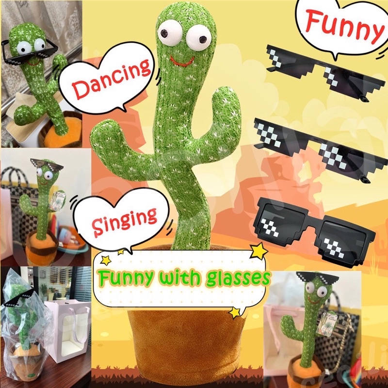 Joget dan meniru suara Boneka kaktus goyang tiktok toys Dancing Cactus Plush Toy Electronic Shake