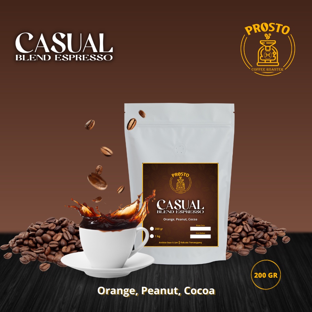 

CASUAL BLEND 70% ARABICA : 30% ROBUSTA 200 gr Biji/Bubuk | Roast Bean