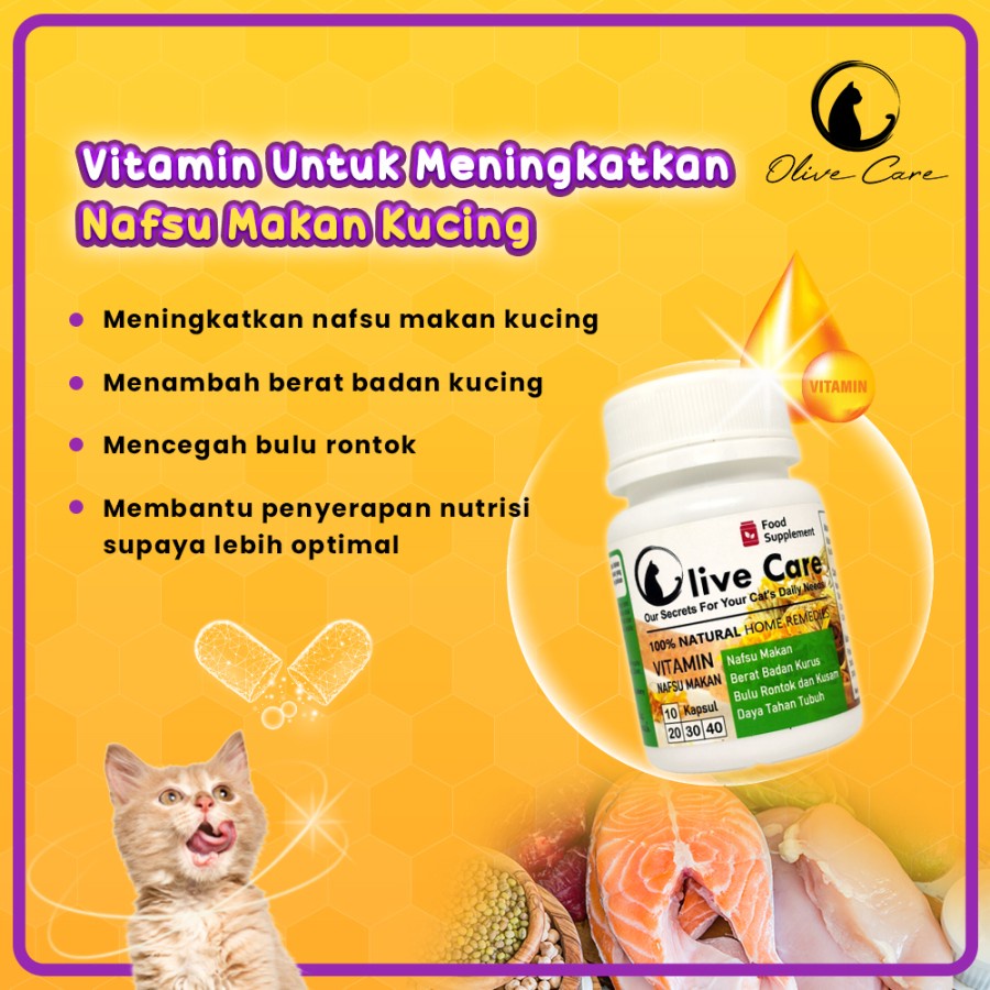 Olive Care Vitamin Nafsu Makan Kucing , Vitamin gemuk kucing, Bulu Kusam/Rontok