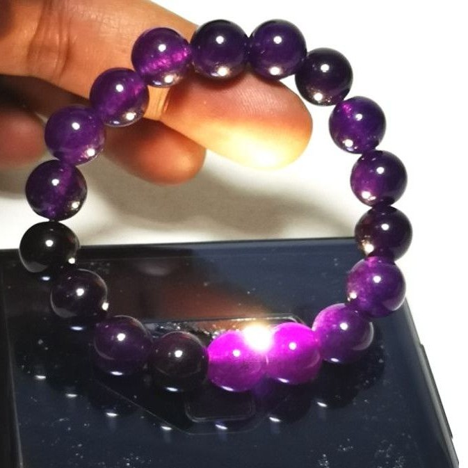 GELANG BATU KECUBUNG AMETHYST BERSERAT TEMBUS  6-12MM