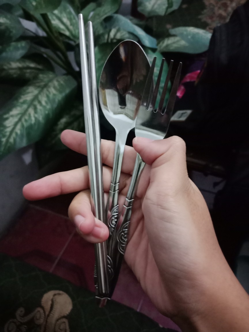 Paket Satu Set Sedotan Stainless Lengkap Isi 3