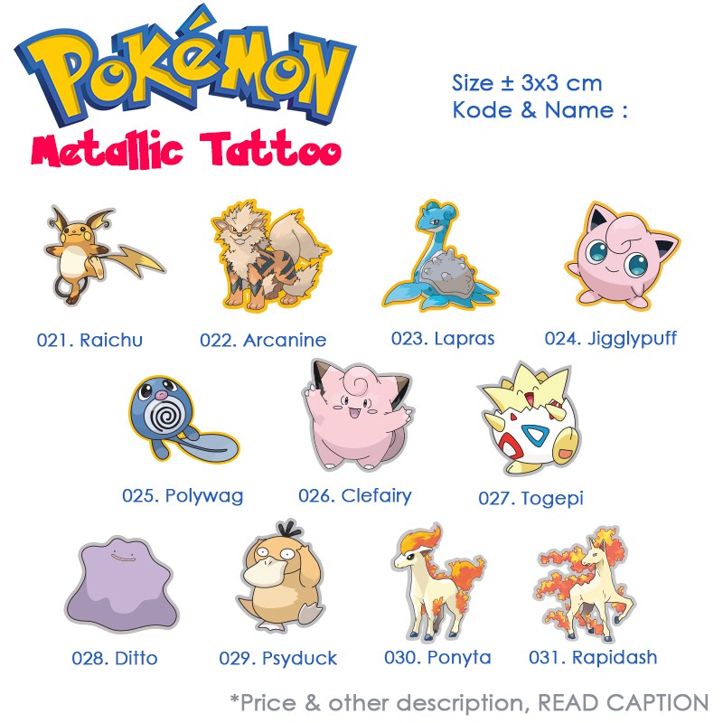 Temporary Tatto Lucu Gambar Pokemon, Temporary Tatto Bahan Kosmetik Tahan Lama