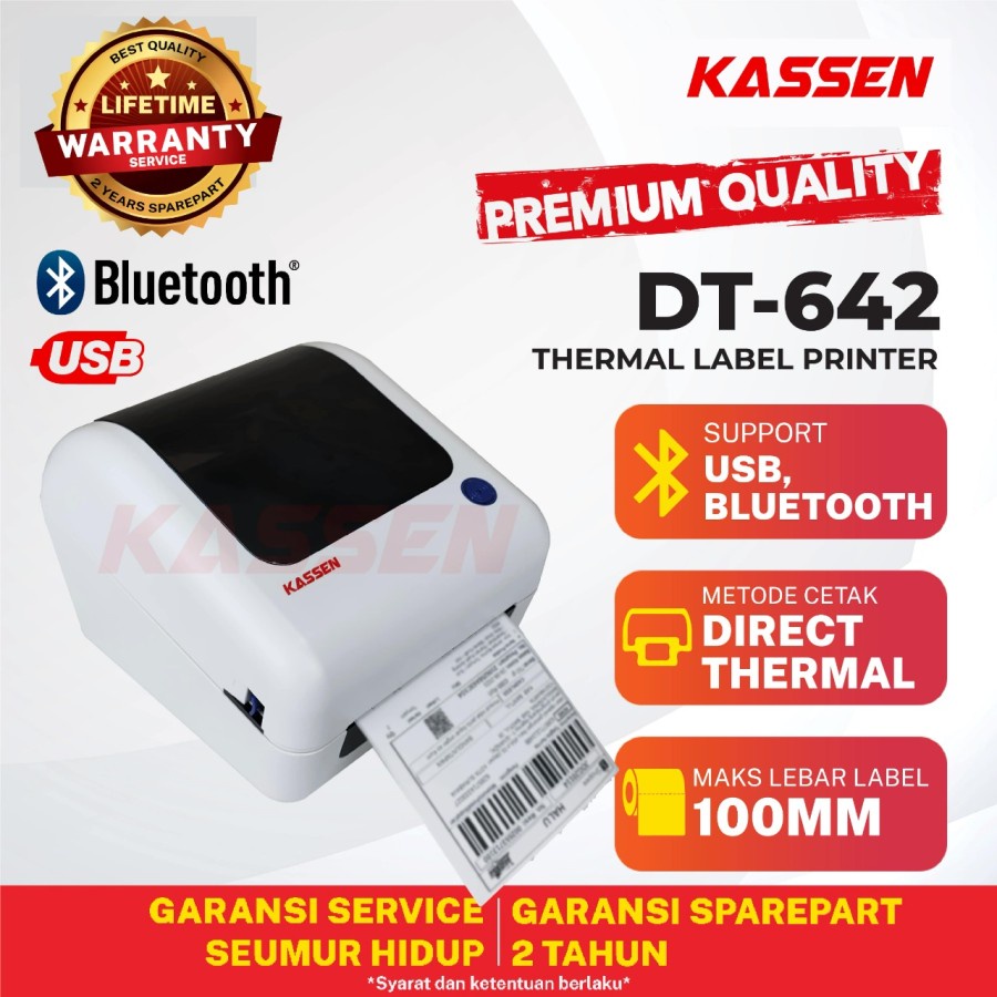 KASSEN DT-642 PRINTER THERMAL DAN BARCODE STICKER DAN LABEL DT 642 USB + BLUETOOTH