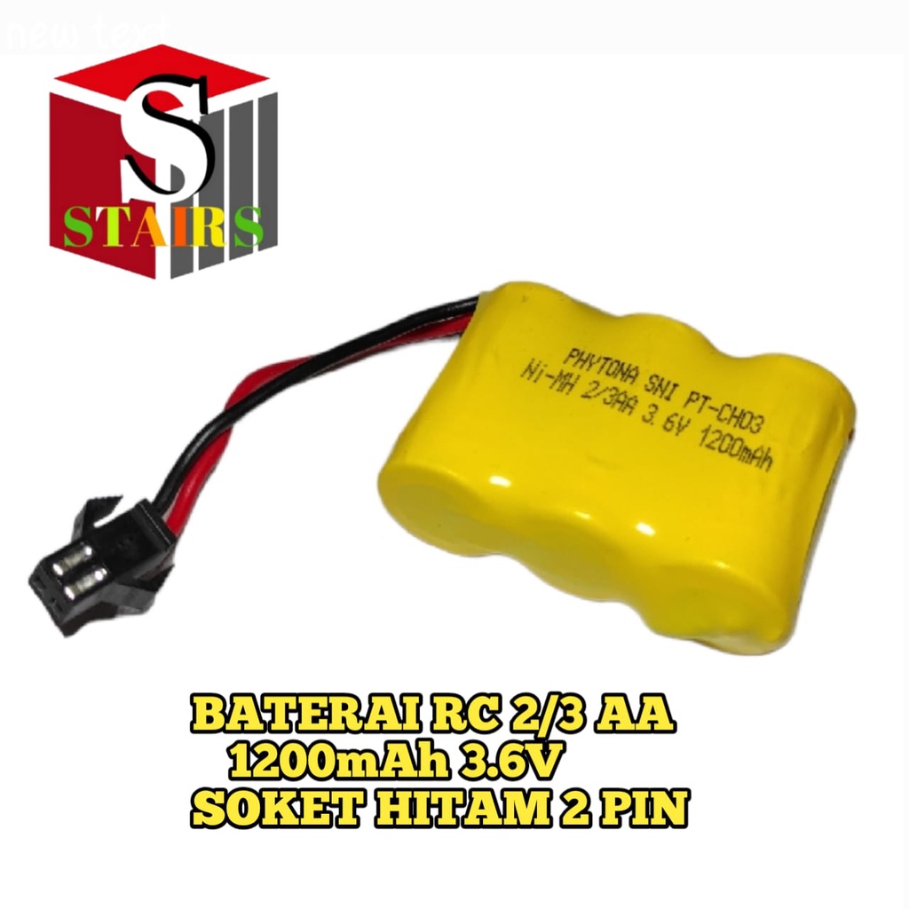 Batrai RC / Mainan Anak 2/3 AA 1200mAh 3.6V Soket Hitam 2 Pin