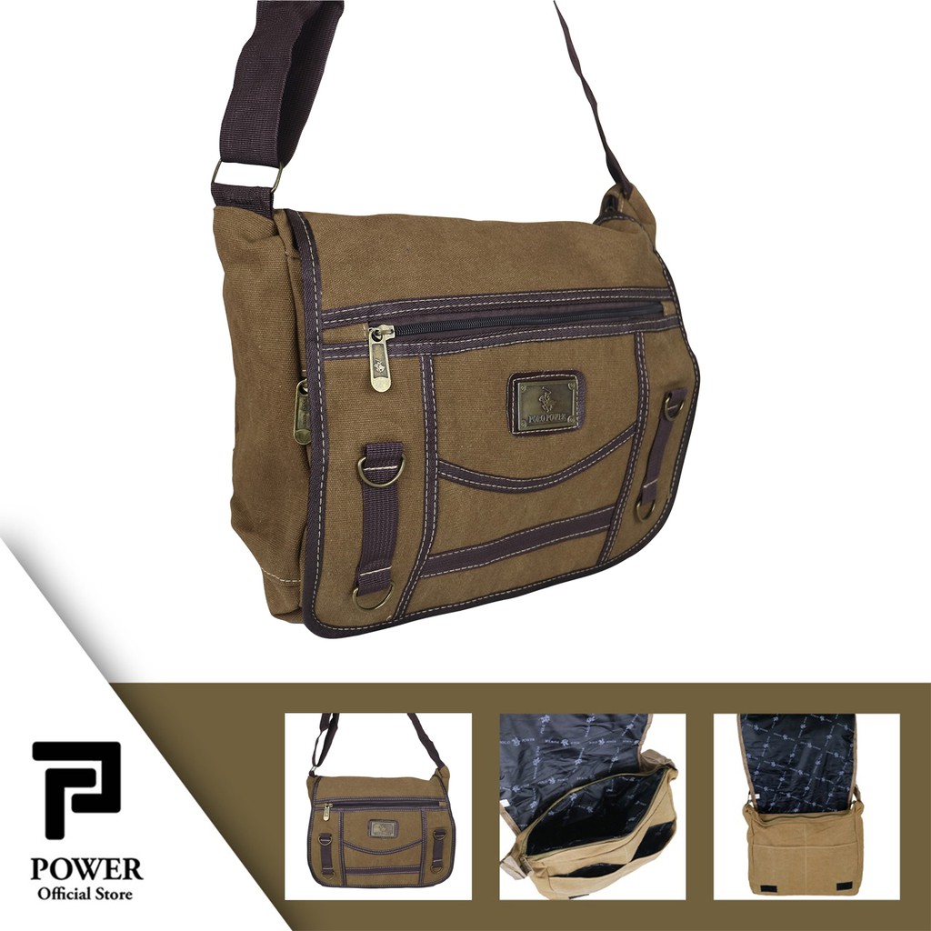 Tas Selempang Canvas Polo Power Shoulder bag Import Tas Slempang Bahu Pria Tas Kanvas Polo Original