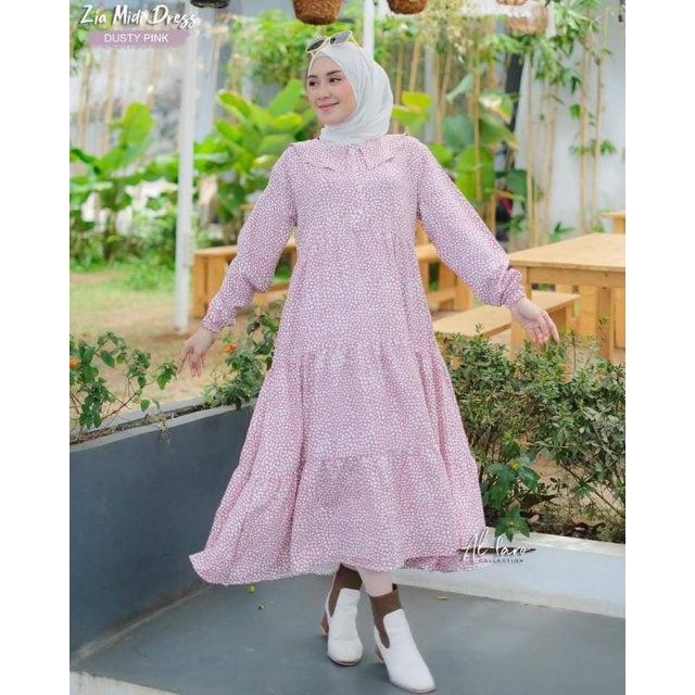 SANDRA MIDI DRESS BY AKU KARISSA GAMIS WANITA VIRAL MODERN KEKINIAN OOTD KONDANGAN MOTIF TERBARU