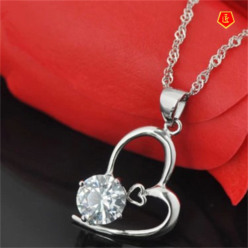 [Ready Stock]Korean New Silver Necklace Crystal Pendant Simple Fashion