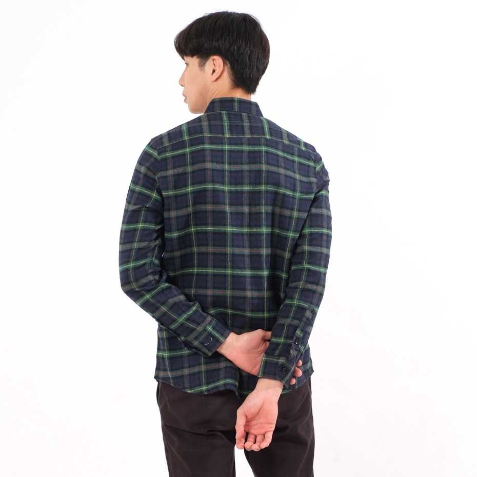 SANVANINA Kemeja Flanel Pria Panjang Motif Kotak Kotak Hijau | Flannel Checked Navy Green - E-8006