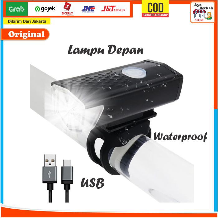 Lampu Depan Sepeda CREE LED 300LM Rechargeable charger Anti Air Murah tanpa packing box JAKARTA