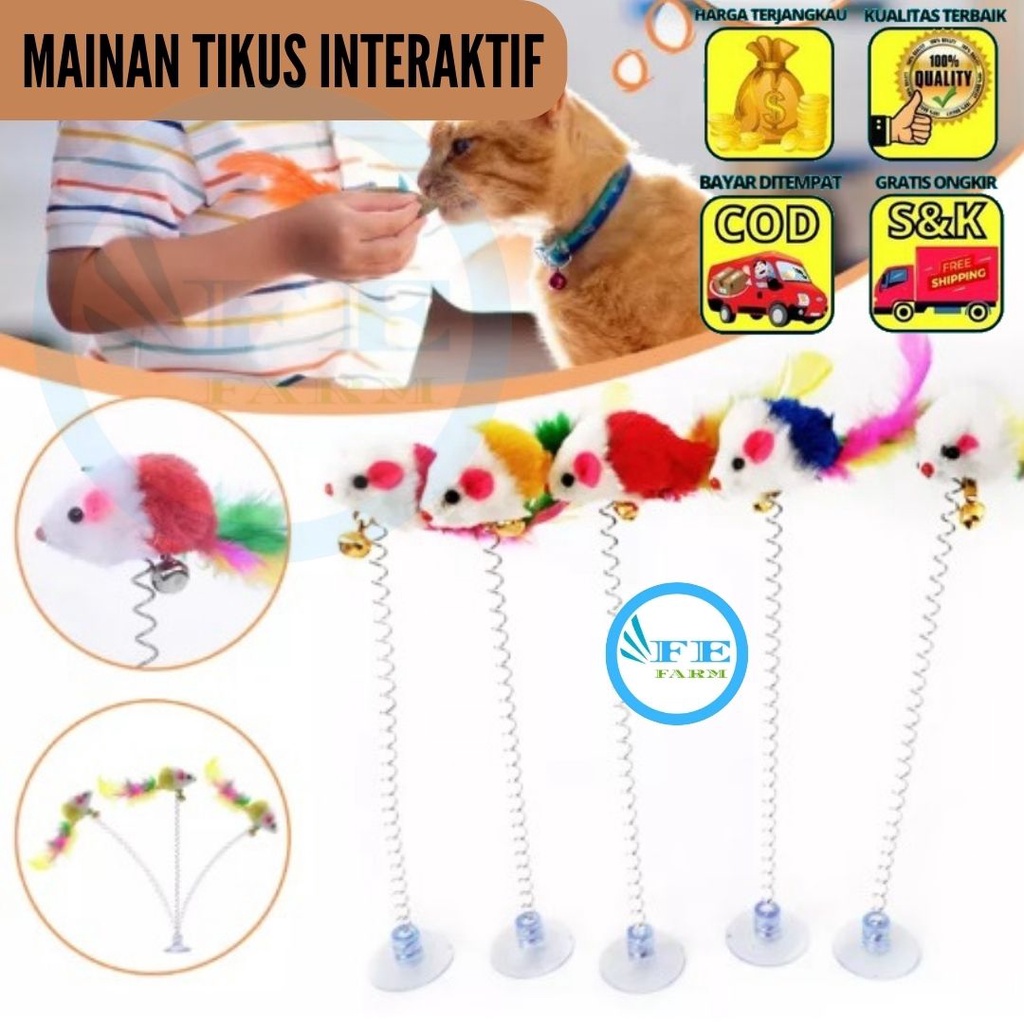 Mainan Kucing Tikus Bulu Tiang Per Goyang Tongkat Spring Rat Cat Toys Cat Toy Kitten Toys FEFARM