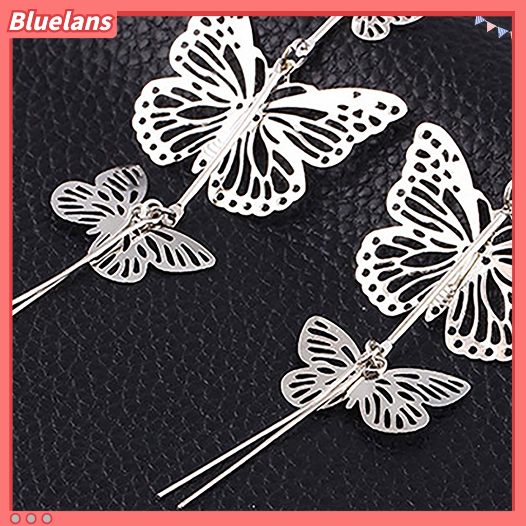 Bluelans 1 Pair Earrings Eye-Catching Butterfly Design Alloy Long Tassel Dangle Earrings