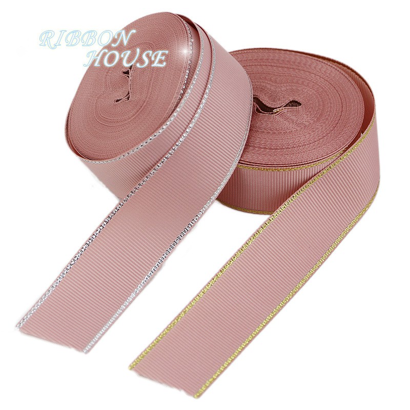 10 Yard Lot Pita Grosgrain Pink Emas Perak untuk 10 Yard Lot Pita Grosgrain Pink Emas Perak untuk