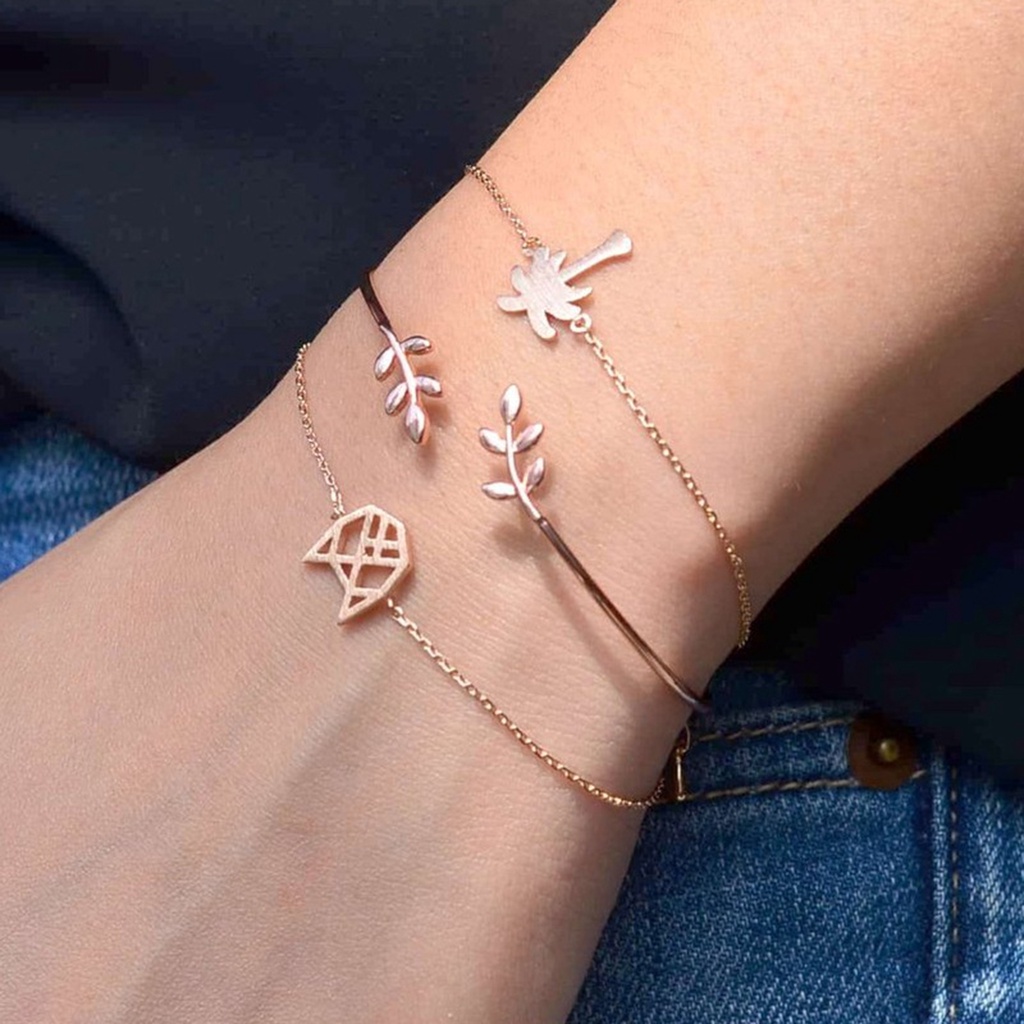 Hu Hu Hu Hu Hu Alat Bantu Pasang Kacamata♡ 3pcs / Set Gelang Bangle Adjustable Desain Daun Kelapa Untuk Aksesoris Perhiasan