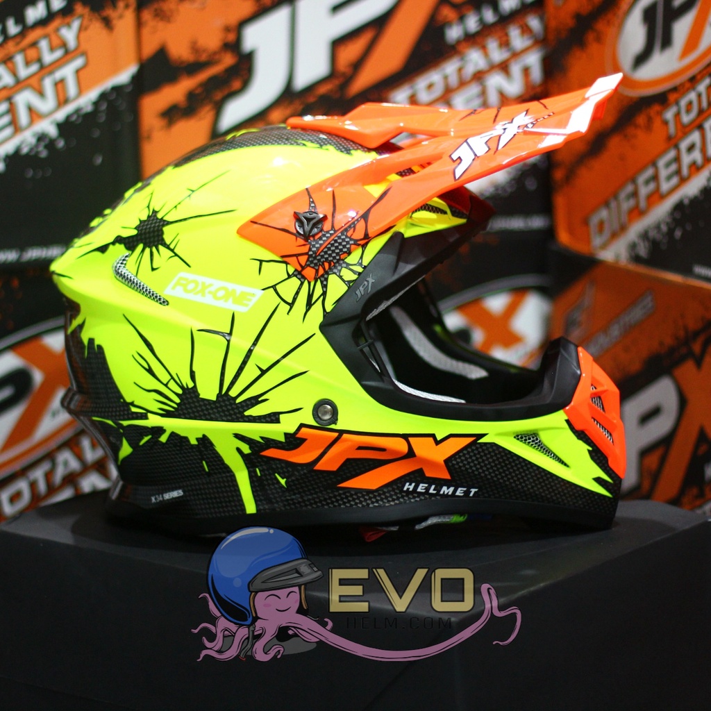 HELM JPX CROSS_FOX1 SERI X34 - FLUO YELLOW GLOSS + GOOGLE SNAIL (ONGKIR 2 KG) HELM JPX X34 YELLOW FLUO ORIGINAL HLEM JPX X34 HELEM JPX HELM KLX HELM JPX TERBARU