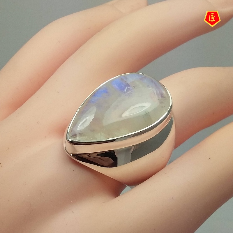 [Ready Stock]European and American Retro Moonstone Ring Punk Exaggerated