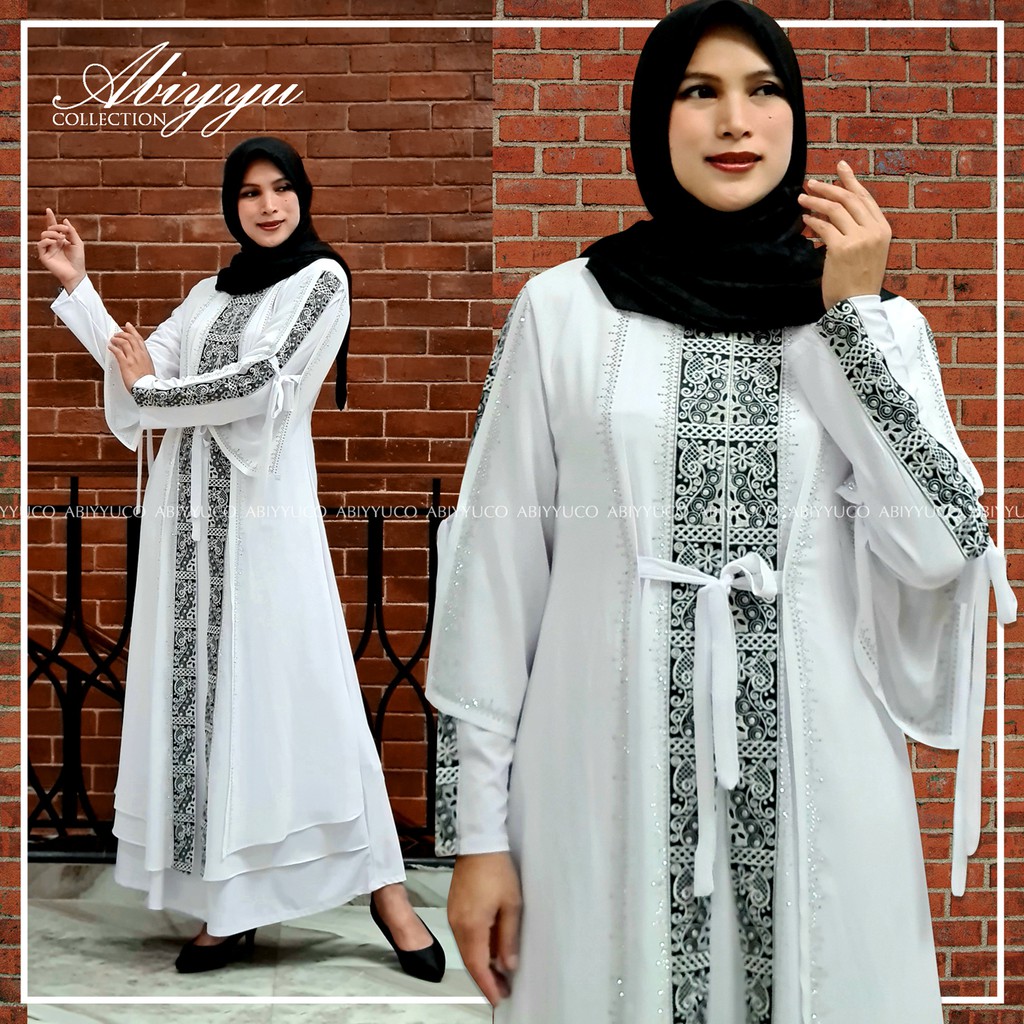 Abiyyuco TA9003 | Gamis Abaya Turki Putih Busui Friendly Turkey Resleting Depan Baju Muslim Wanita Turky Ibu Menyusui ready Jumbo LD 125