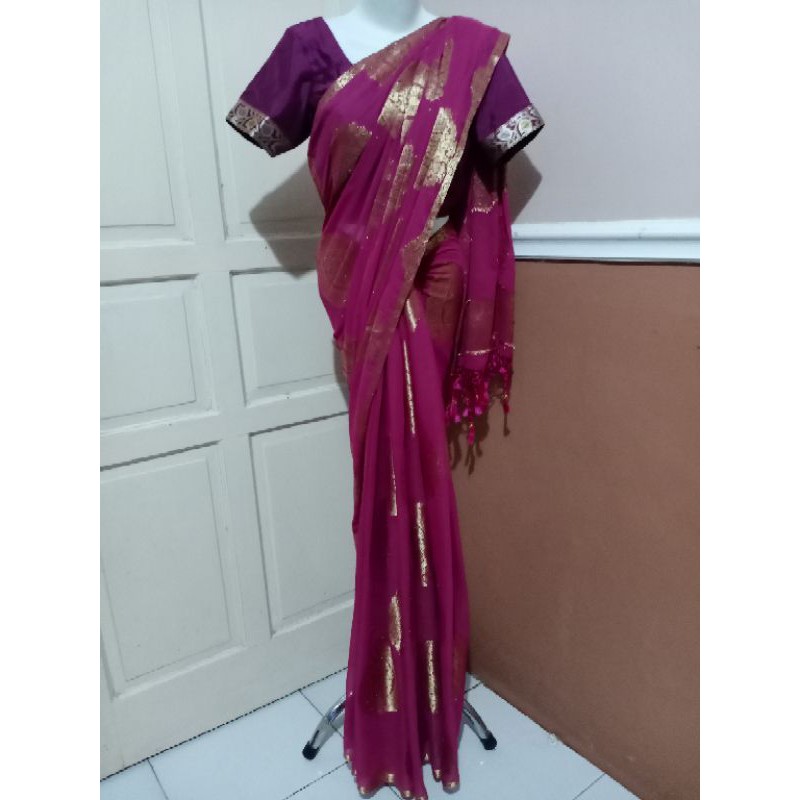 Baju india sari india ungu songket mix gold