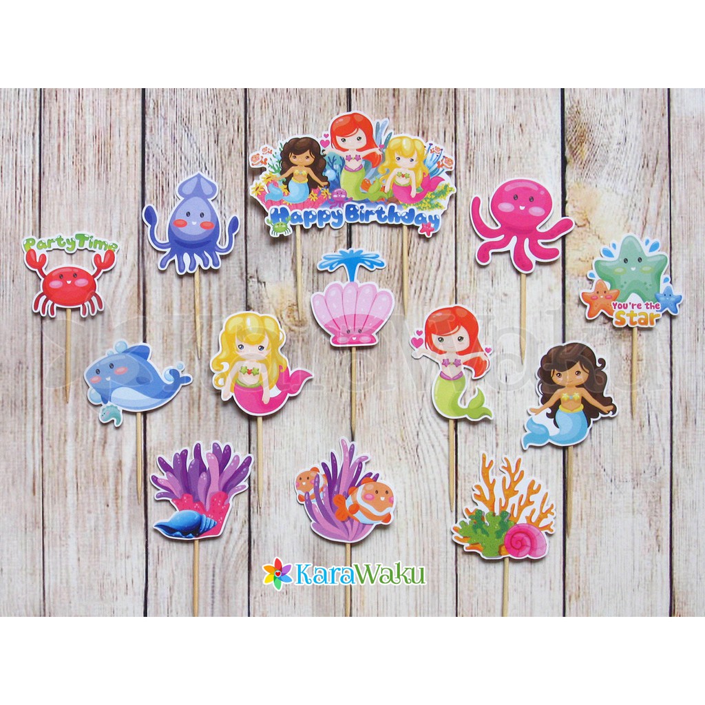 

Little Mermaid Birthday Cake Topper - Hiasan Dekorasi Tusukan Kue Cupcake Puding Ultah Putri Duyung - Under water (1 set)