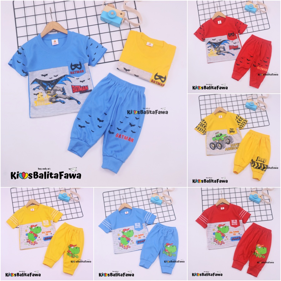 Setelan Pokopow uk 3-18 Bulan / Kaos Karakter Export Branded Bayi Laki Laki Baju Set New Born SNI Import