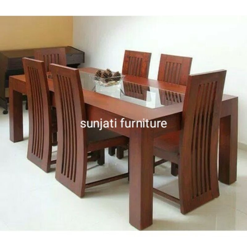 meja makan jati kursi 6