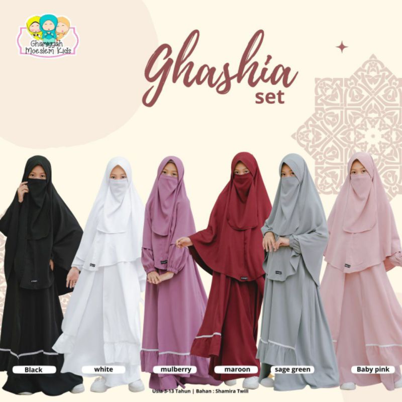 GHASHIA SET BY GHANIYYAH MOESLEM WEAR / SET GAMIS OUTER POLOS SYAR'I ANAK PEREMPUAN / GAMIS SHAMIRA 